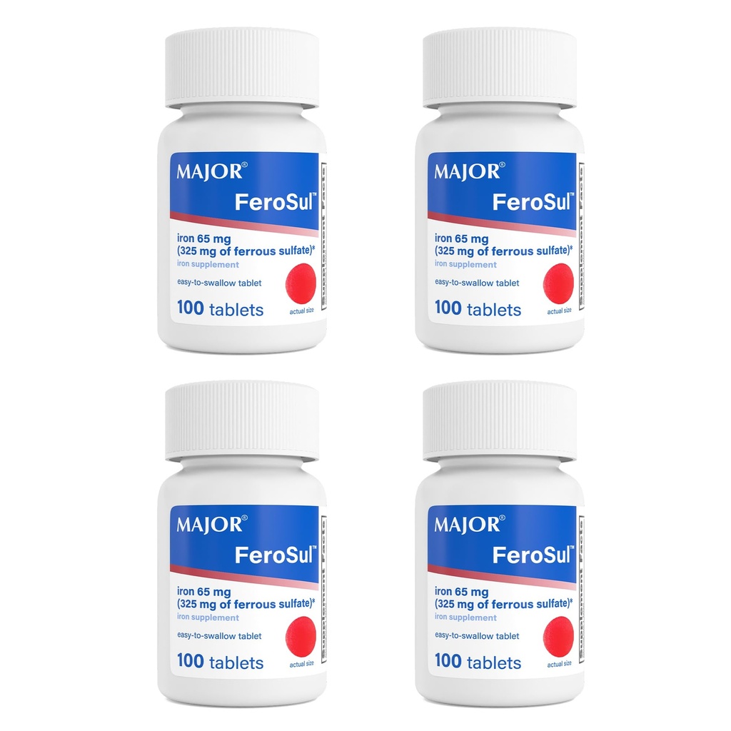 Comprimate de FeroSul - Sulfat feros 325 mg - Supliment de fier pentru femei și bărbați - Comprimate de înghițire - Red - 100 Count (4 ambalaj)