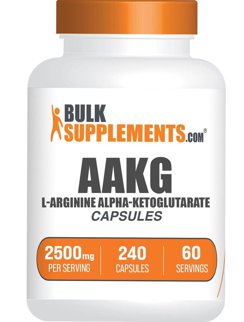 BulkSupplements.com Capsule AAKG - Supliment L-Arginină, Supliment oxid nitric - Fără gluten, 4 capsule per Serving, 240 Count (Pachet de 1)