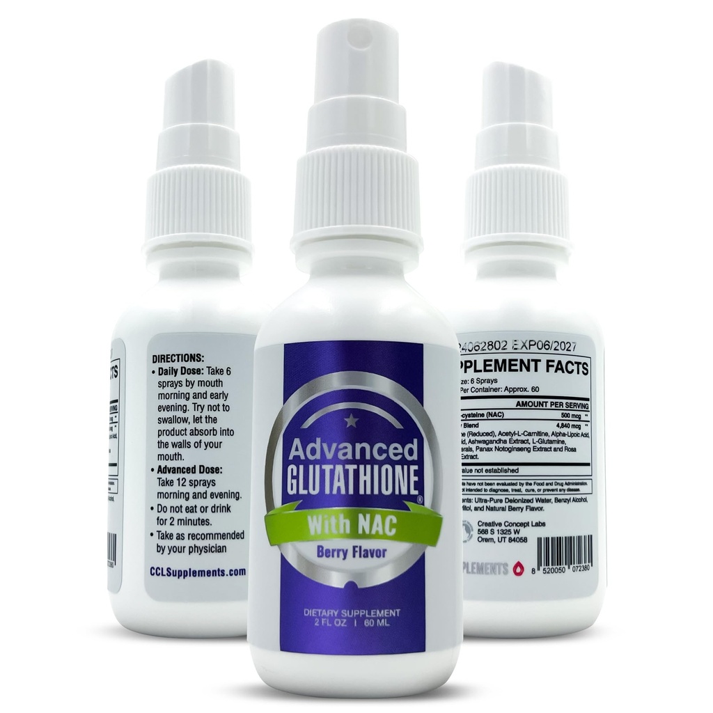 Liposomal lichid Glutatione Spray - Absorbtie maxima Glutatione Supliment cu NAC, Ashwagandha, Glutamina, Acid ascorbic - Sublingual Use Easy - Imunity & Detox Support - 2oz