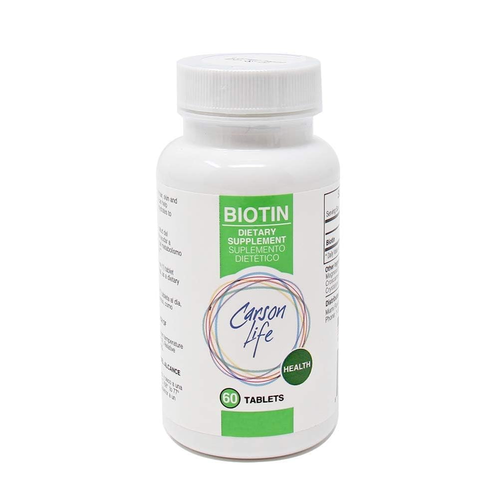 Carson Life Biotin Supliment - 60 tablete - pentru bărbați și femei - Supliment de vitamine care promovează creșterea părului - Formula avansată ajută la stimularea energiei și creșterea celulelor - Made in the USA
