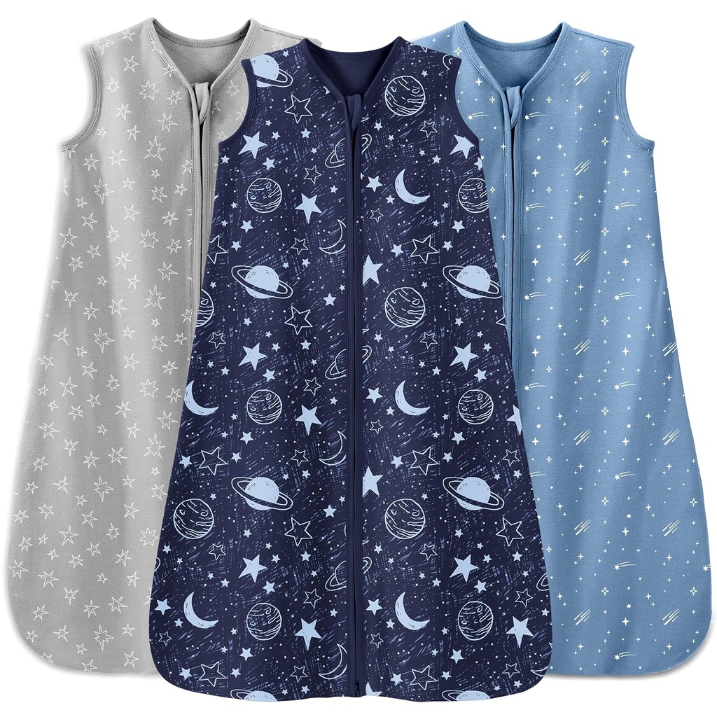 Baby Sleep Sack 12-18 luni 3 Pachet 100% Bumbac Lightweight 0.5 TG Purtabil Pătură pentru copil sac de dormit cu 2-Way Zipper pentru copil copil copil albastru
