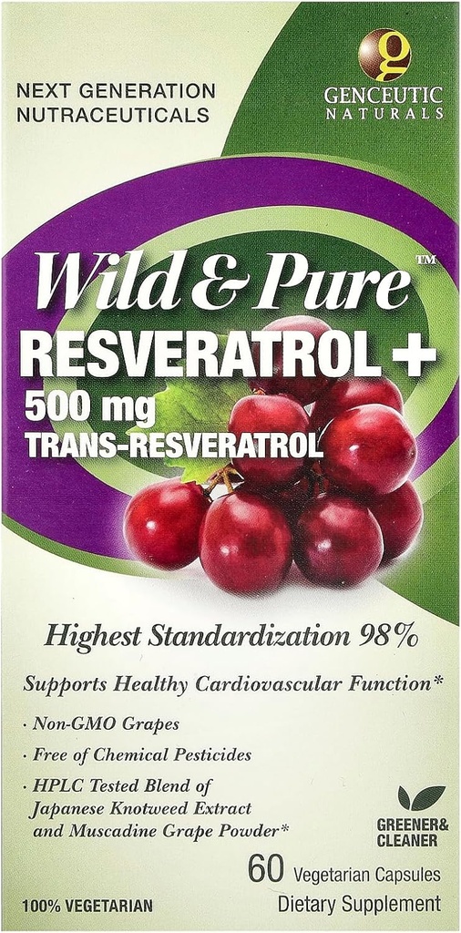 Genceutic Naturals Wild & Pure Resveratrol Capsule vegetariene, 60-conte 