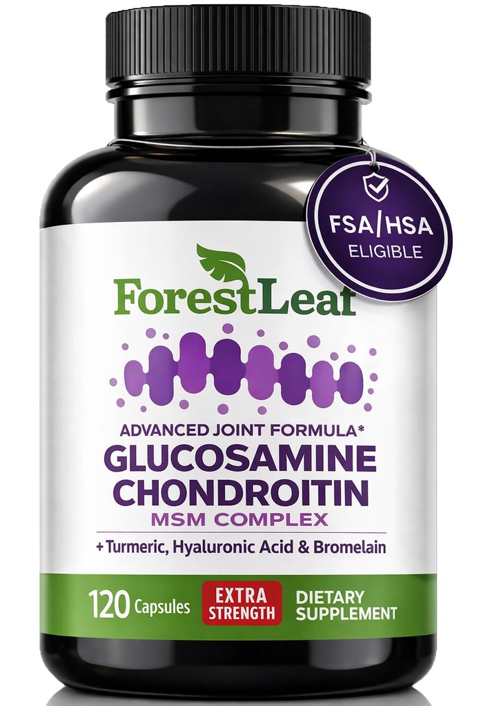Glucosamină Chondroitin MSM Complex Supplement - Triple Putere 1200mg Suport comun pentru femei şi bărbaţi cu Turmeric, Acid hialuronic şi Bromelain pentru flexibilitate musculară - 120 Capace