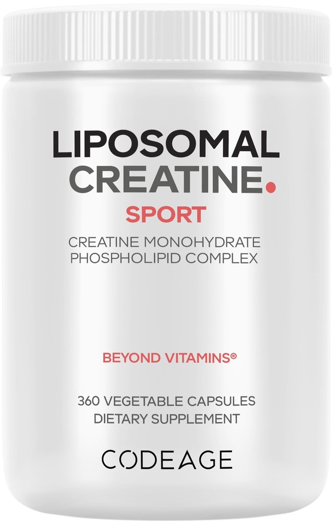 Codeage Liposomal Creatina Monohidrat Supliment, Creatină pură 2500mg - 3 luni de aprovizionare, Micronitizate, Creatinine Muschii Sportive Nutriție și sportivi, Non-GMO - 360 capsule