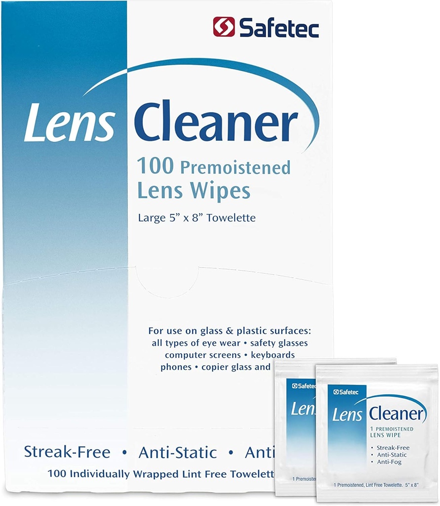 Safetec Lens & Ochelari Curățare Șervețele, Șervețele pre-Moistened (2 pachet de cutii 100ct - 200 haine de curățare)
