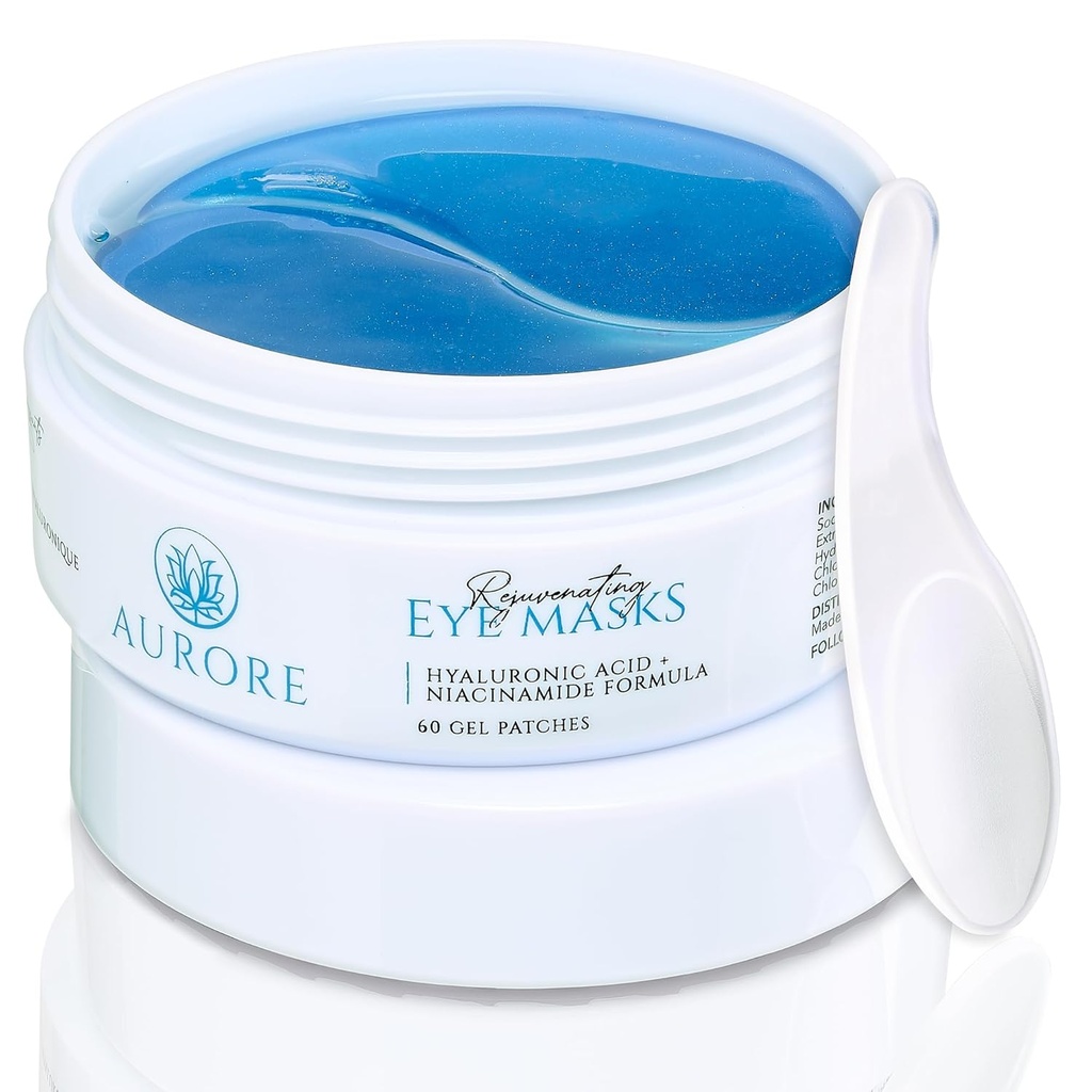 AURORE sub ochi patch-uri cu acid hialuronic, colagen, niacinamidă - pentru ochi pufos, cercuri întunecate, riduri, linii fine - hidratare și strălucire, 30 perechi (60 patch-uri gel) - Măști ochi întineritoare