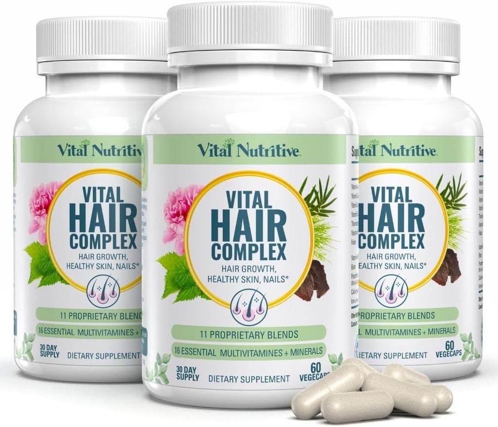 Vital Hair Complex - Creşterea părului Vitamine pentru femei şi bărbaţi -Biotina & Vitamina B -Creşterea părului Suplimentul pentru sanatoasa piele de par si unghii -Hrmone & Gluten gratuit - Vitamine de păr pentru femei