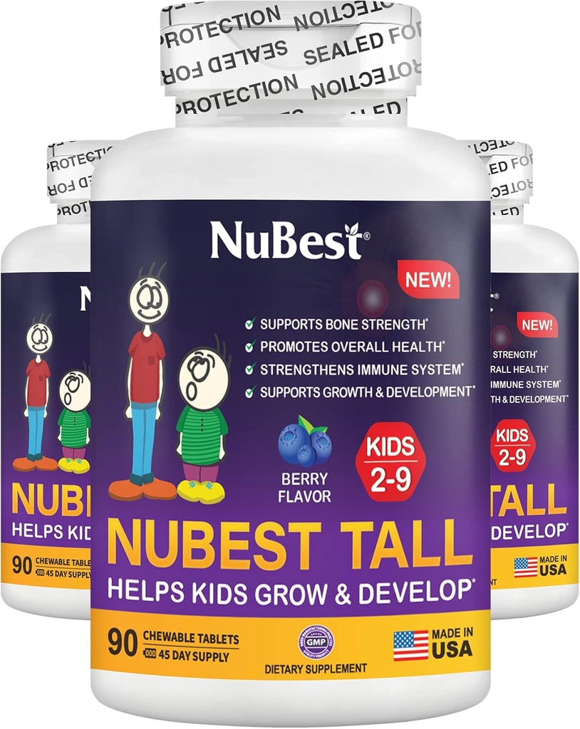 NuBest Tall Kids - copii mici Vitamine si vitamine pentru copii de varsta 2 la 9 - Suport de rezistenta osoasa, sanatate generala si imunitate - Forme de animale - 270 Chewable Berry Tablete pachet 3