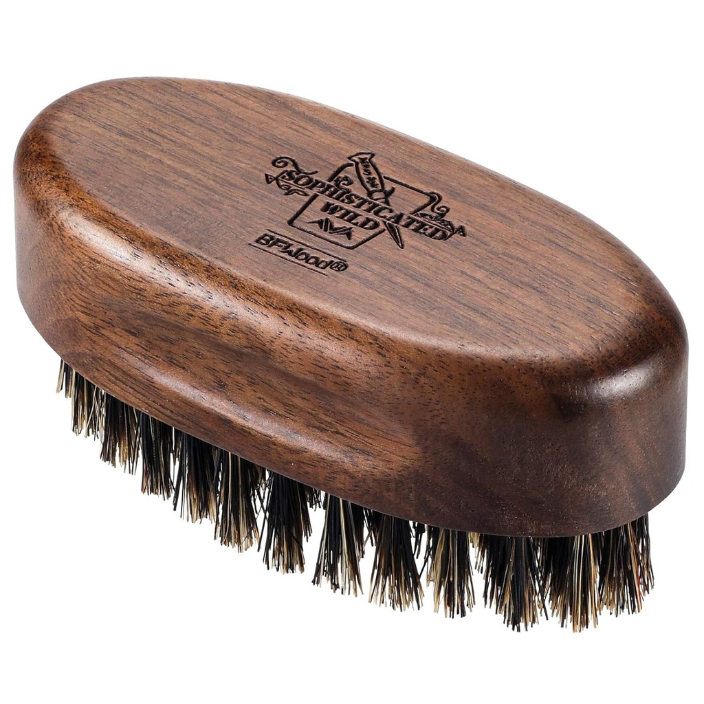 Perie BFWood Barbă de călătorie mici - Bristles de boar naturale cu lemn de nuc negru