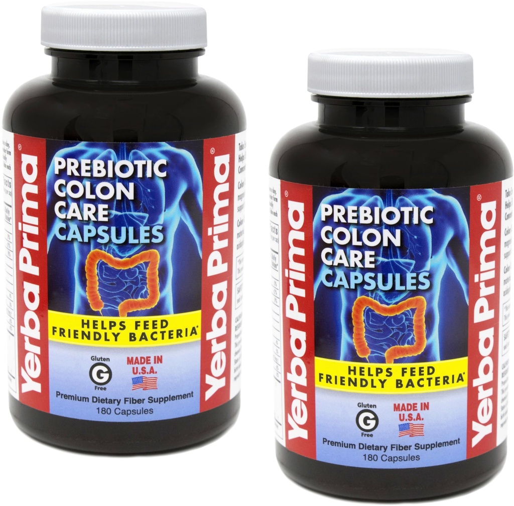 Yerba Prima Prebiotic Colon Capsule de îngrijire, Non-GMO, Keto Friendly, 180 Caps, (2 ambalaj)