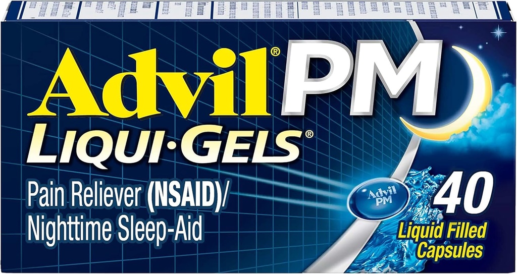 Advil PM Durere Reliever și somn pe timp de noapte Ajutor, Pain Medicine cu Ibuprofen pentru ameliorarea durerii și difenhidramină Citrate pentru un ajutor de somn - 40 Caplete acoperite