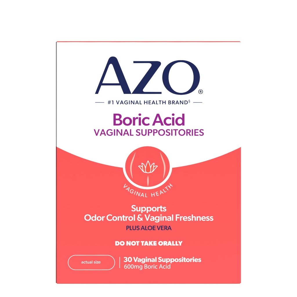 Acidul boric AZO® Sacrificii vaginale, ajută la controlul odorului şi sănătatea intimă cu acid boric studiat clinic, non-GMO, 30 Conte