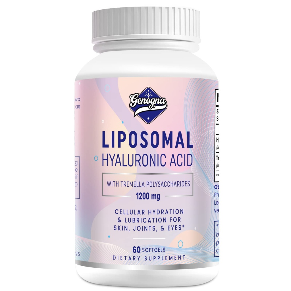 Liposomal Acid hialuronic Suplimente 1000mg-High Biodisponibile Capsule de acid hialuronic dietetic cu Tremella Polysaccharide,Double Concentration Hydration Skin,Joint Lubrication,1Pack