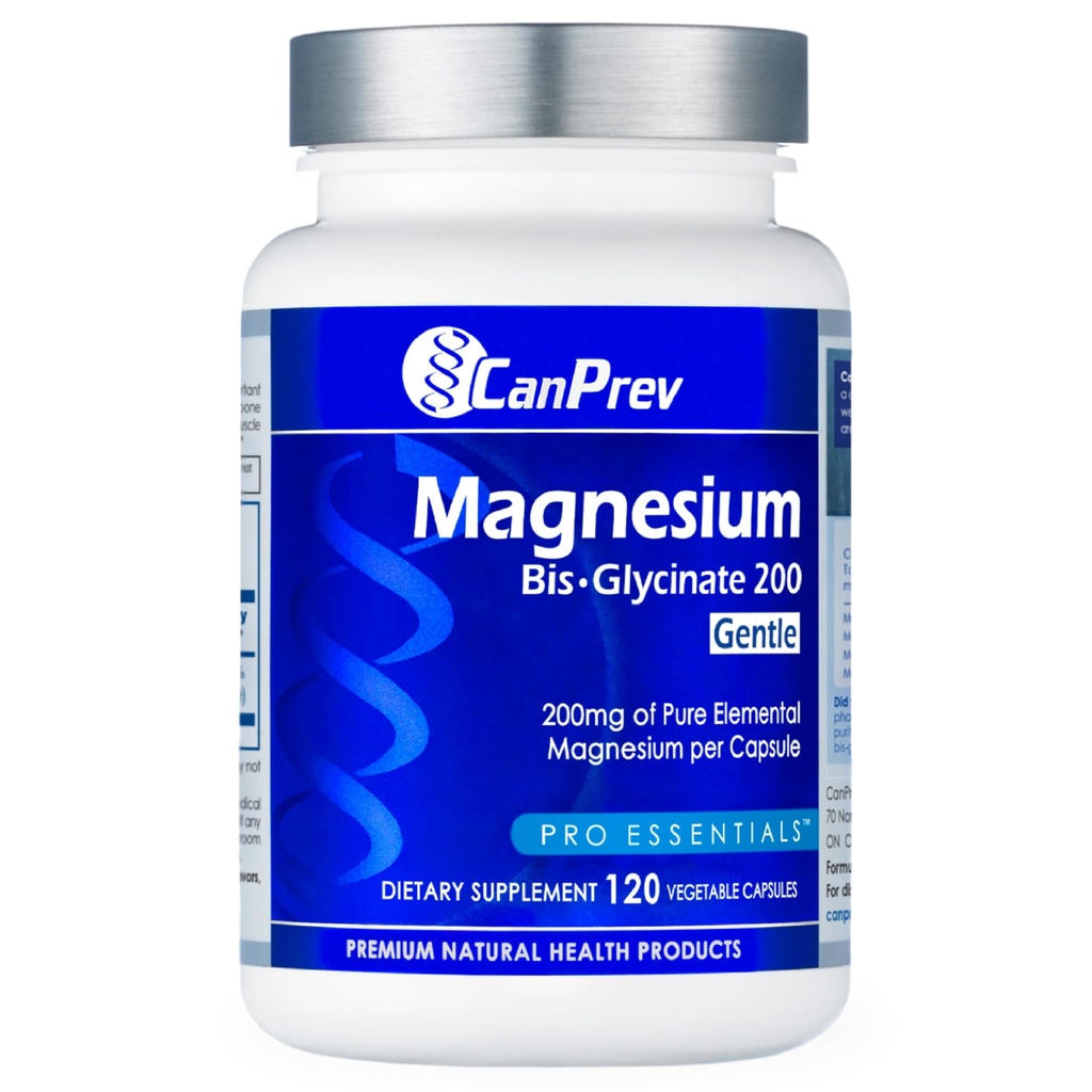 CanPrev Magneziu Bis-Glycinate Gentle 200mg, 120 V-Caps 120-Day Supply - Pure Elemental Magneziu Supliment, Suportă funcţia osoasă şi musculară, Blând pe stomac, Perfect pentru nevoile zilnice de magneziu