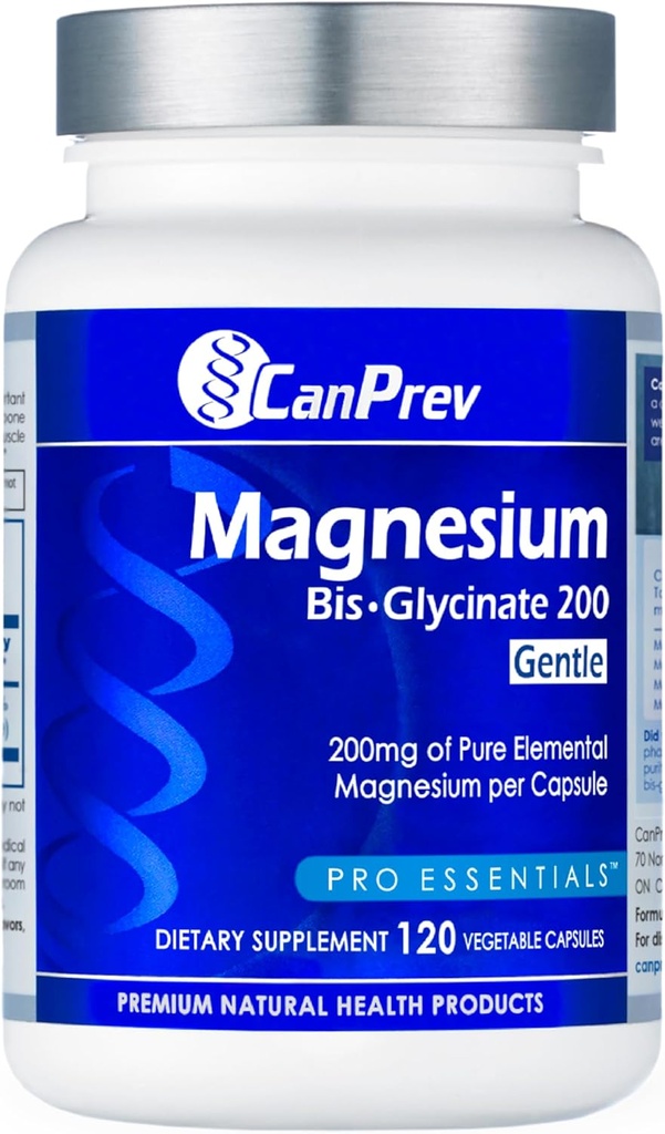 CanPrev Magneziu Bis-Glycinate Gentle 200mg, 120 V-Caps 120-Day Supply - Pure Elemental Magneziu Supliment, Suportă funcţia osoasă şi musculară, Blând pe stomac, Perfect pentru nevoile zilnice de magneziu