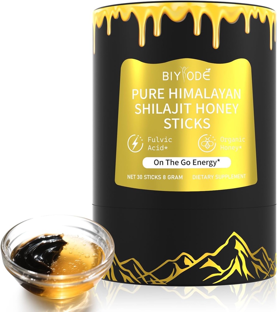 Himalayan Pure Shilaj Sticks cu miere organică, Saffron Easy to Consume Shilaj 30 Sticks for Energy Boost Immune 85+ Trace Minerale 75%+ Acidul pelvian 30 Day Supply