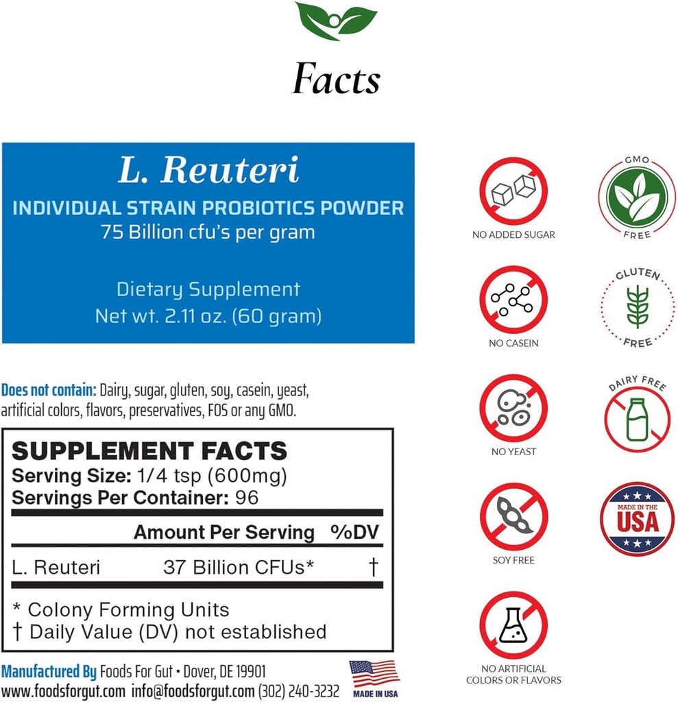 Lactobacillus Reuteri Powder Probiotic 75 Miliarde CFU's 