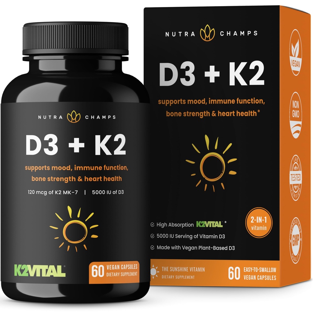 NutraChamps D3 cu K2 MK7 Supliment pentru inima si sanatatea osului 