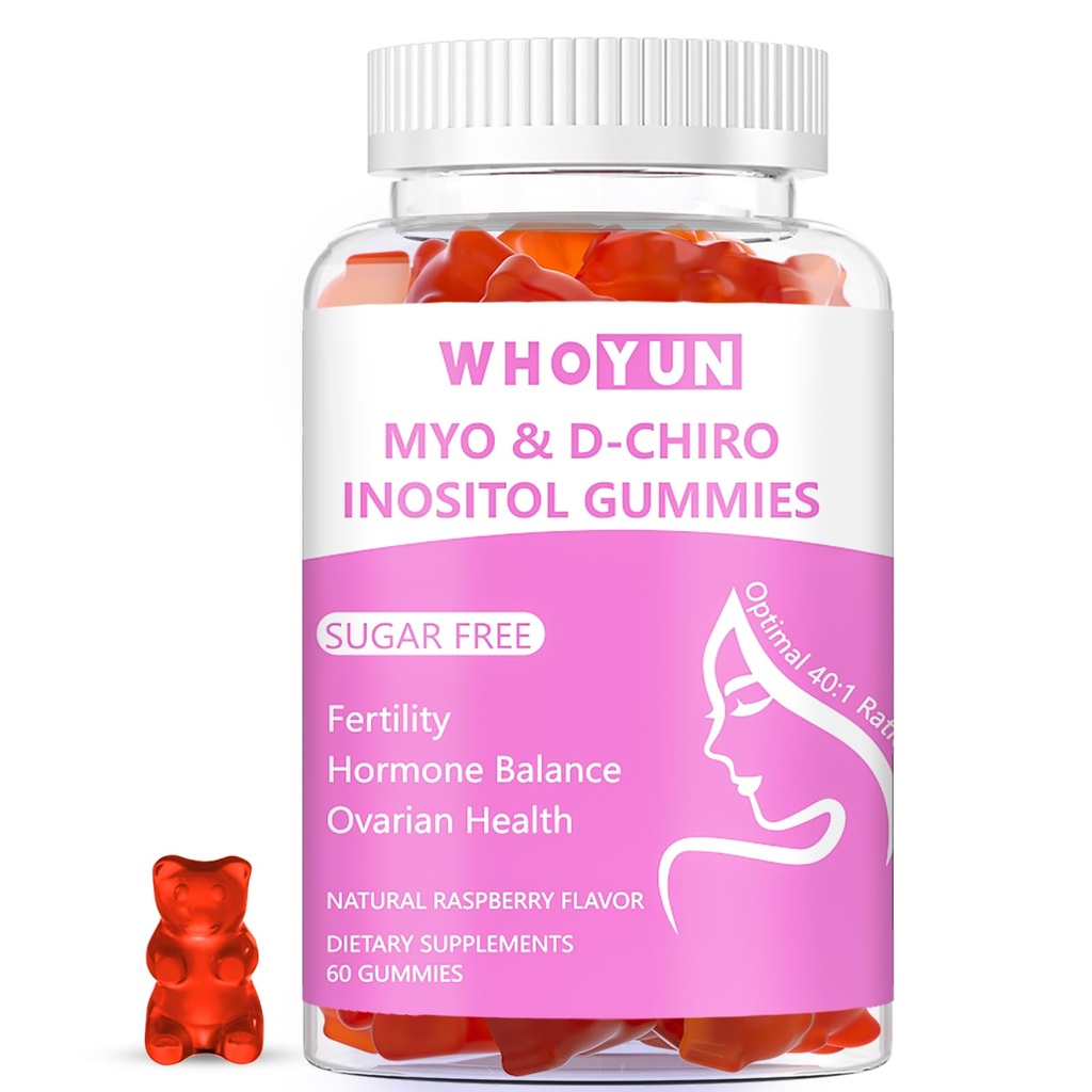 Inozitol Gummies Zahăr fără, Myo-Inositol & D-Chiro Inositol 40:1 Suplimentul raţional pentru femei, Fertilitate, Echilibru hormonal, Sănătate ovariană, 60 Conte