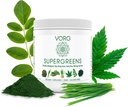 VORG SuperGreens - #1 Green Superfood Powder with Chlorella, Barley Grass, Moringa, Kelp, Spirulina, Wheatgrass - 100% Organic - Probiotice, Fiber & Enzymes (1 săptămână de aprovizionare)