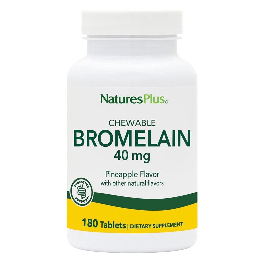 Naturale Plus Chemable Bromelain - 40 mg - Natural Proteolitic Enzyme Supliment - 180 comprimate masticabile (180 Servings)