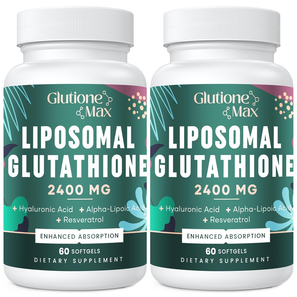 8-in-1 Glutationa lipozomal 2400 MG, Formula antioxidantă de înaltă absorbţie cu acid hialuronic, acid alfa-lipoic, Resveratrol - Piele, Detox hepatic şi sistem imunitar, 120 Softgels