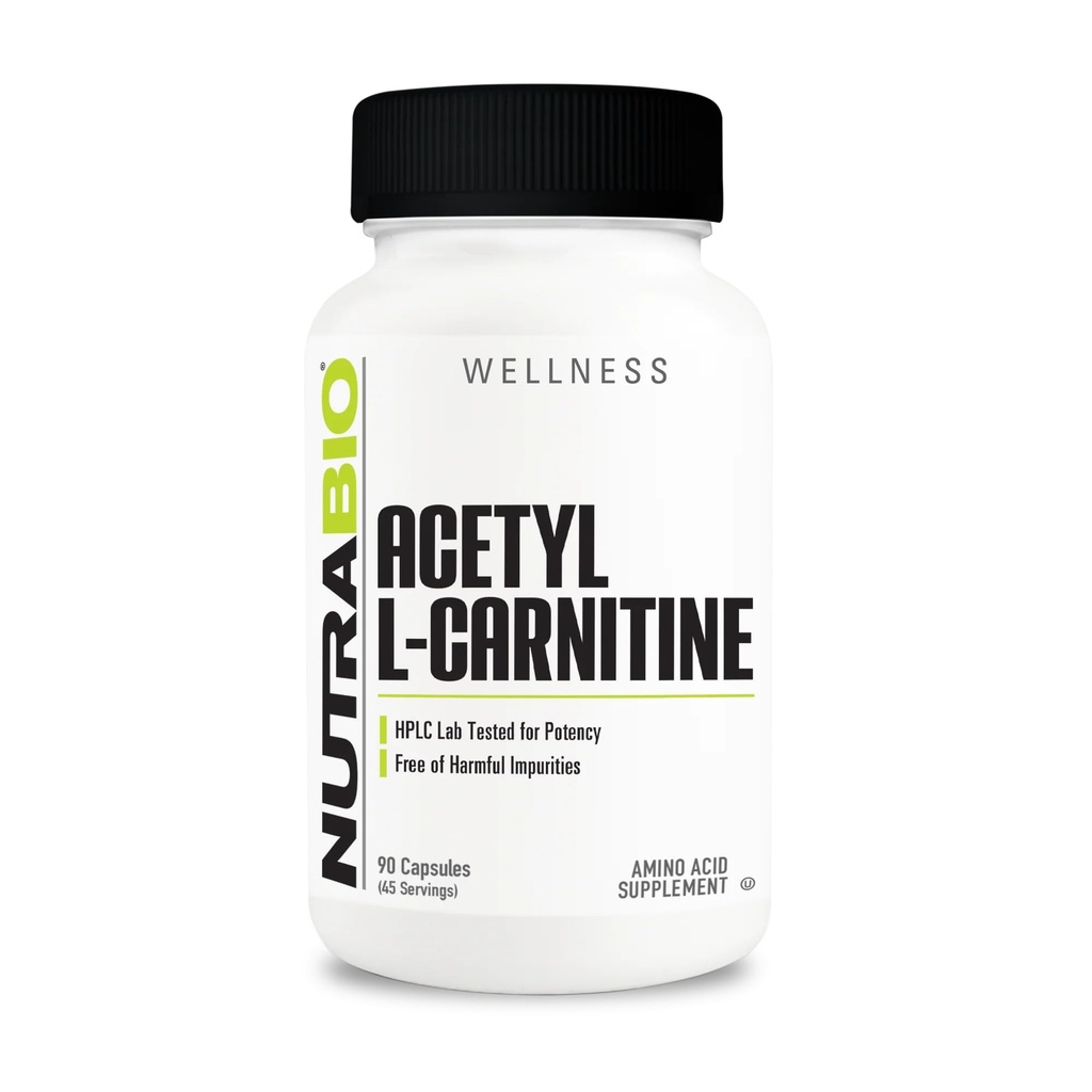 NutraBio Acetil L-Carnitina (ALCAR) Supliment, 500mg - Suport Productia de energie naturala, Management metabolic, și sănătate generală, 90 capsule