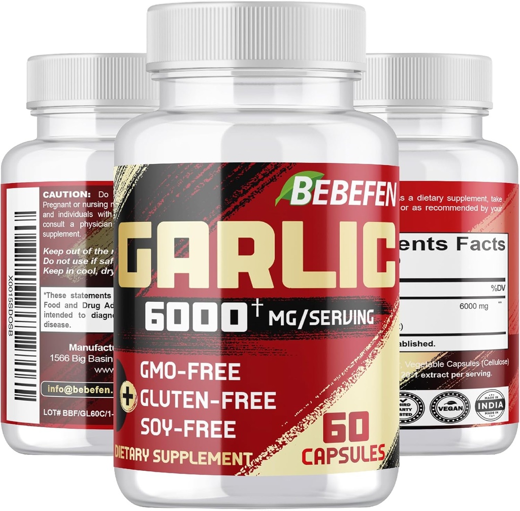 Suplimente BEBEFEN Usturoi - Capsule de extract de usturoi pentru sisteme digestive, Sănătate imună & general Well-Being - Vegetarian, Non-GMO