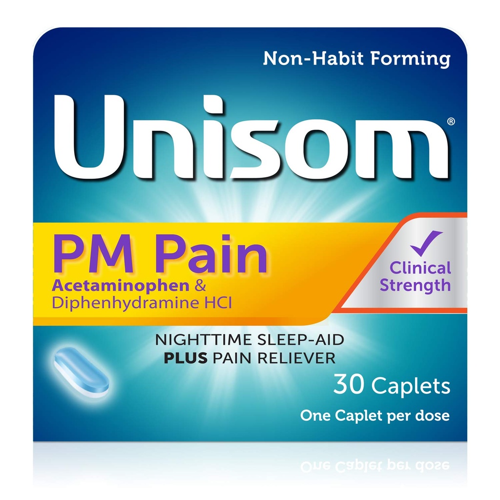 Unisom PM Durere noapte somn-ajutor + Durere Reliever, Acetaminofen & Difenhidramină HCI, 30 Caplets, 50mg