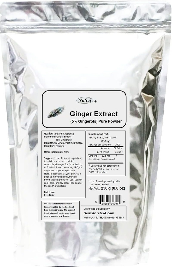 Extract de rădăcini de ghimbir 250g (8,8 oz) pulbere standardizate 5% Gingerols, suport sistem digestiv