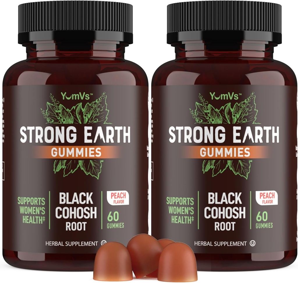 YUM-V'S Strong Earth Black Cohosh Root 50mg (60 Count) - Extras natural Menopause Suplimente Transpirații de noapte și Flash-uri fierbinți pentru femei