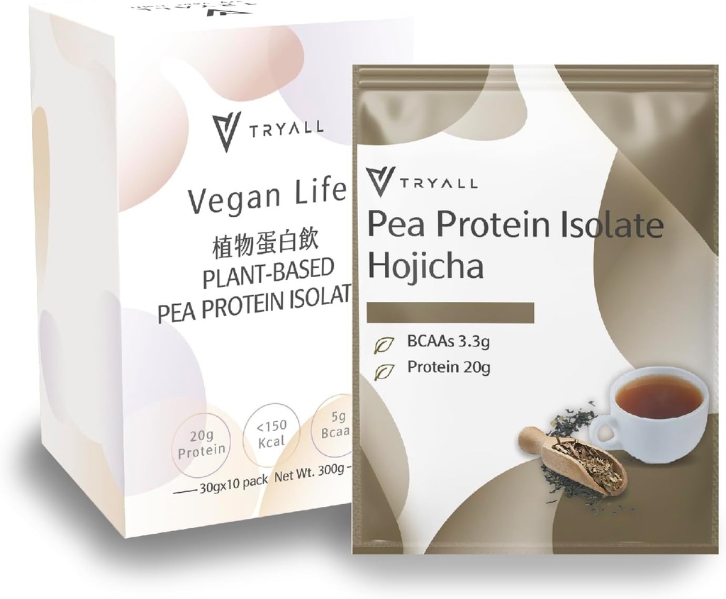 tryALL Plant Pe bază de Pea Proteine pulbere Izolat (20g de proteine) Sachete de călătorie (Hojicha, 10 cutii)