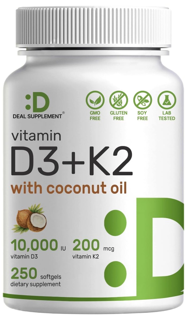D3 10000 UI + K2 MK7 200mcg Softgels, 250 Conte 