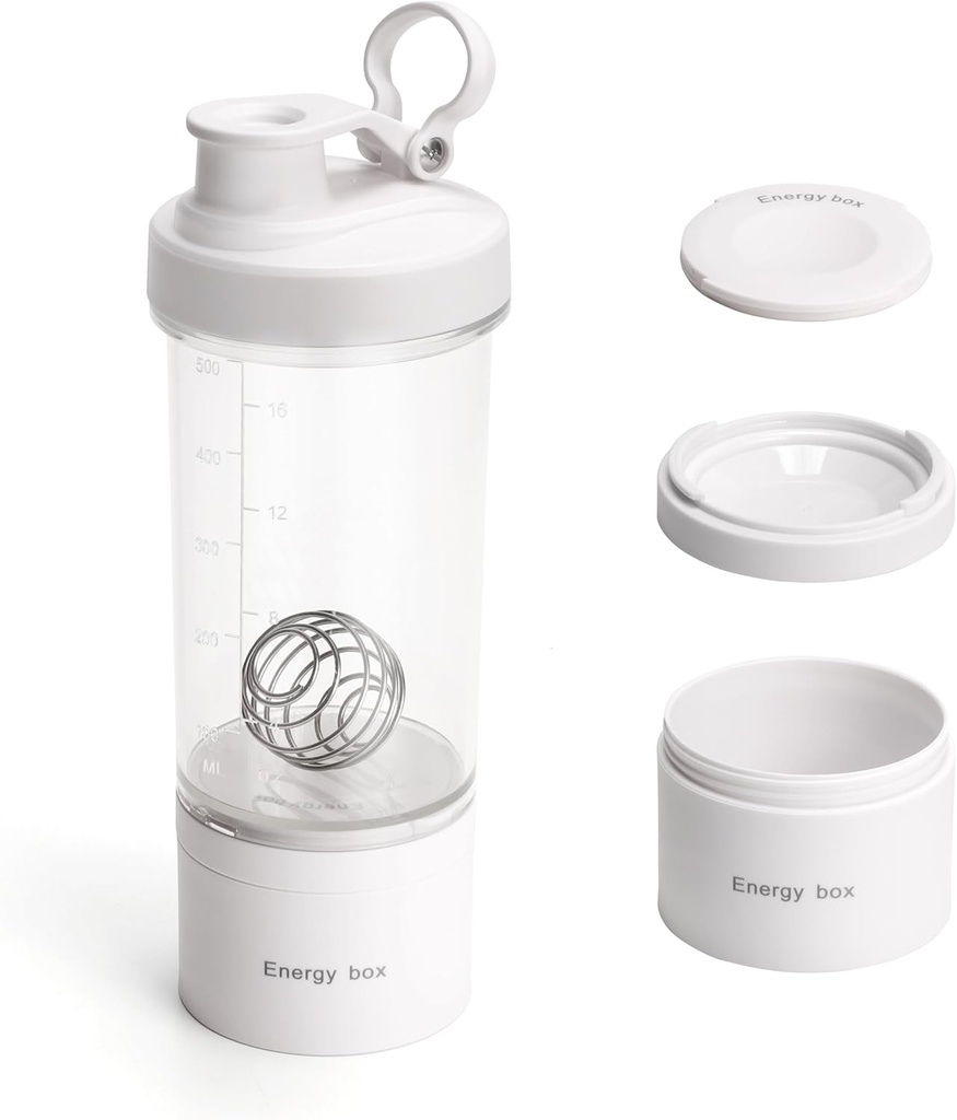 Blender Proteine Shaker Tritan Sticla cu pilula / Powder Container de stocare pentru proteine Shakes-pre antrenament sticla-Cupa Mixer-Gym Sport sticla de apă cu bile whisk sârmă alb