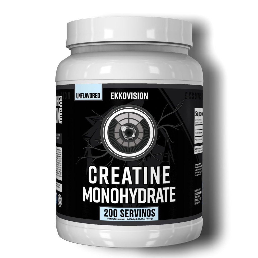 Ekkovision Creatin pulbere monohidrat, Micronited, Nearomate, Pre Workout & Post Supliment de antrenament pentru bărbați și femei, Suport energetic, Ușor de amestecat în Shakes, Smoothies & Beverages, 200 Serviri