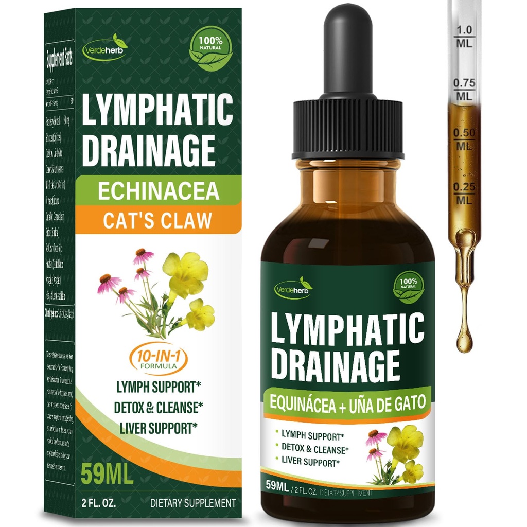 Cleavers Limphatic drenage drops Îmbunătățește Lymph System dezintoxicare, Echinacea, Mulk Thistle, Cats Claw, Turmeric, Dandelion, Burdock Immune Supplement. 2oz