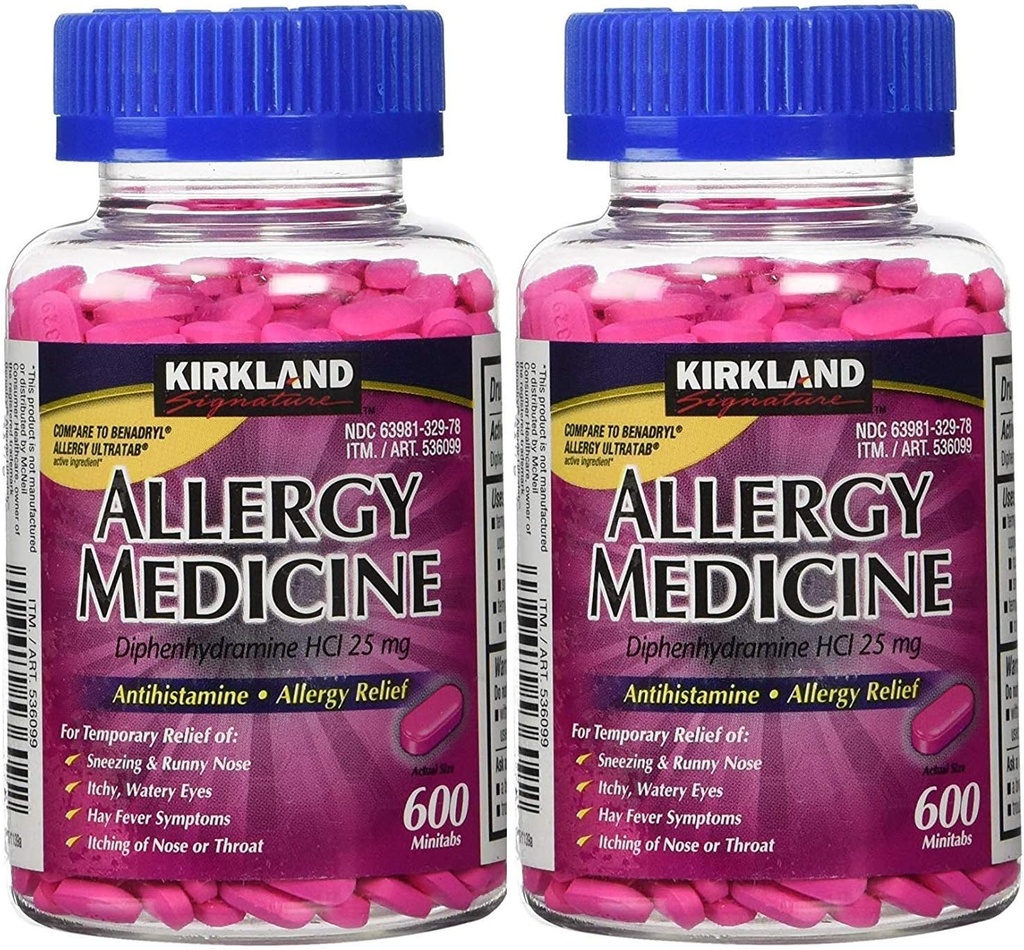 Kirkland Signature Alergy Medicine Difenhidramină HCI 25 mg - 600 Minitabs - 2 Pack