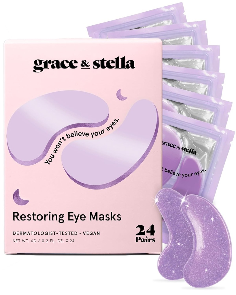 grace & stella Retinol sub ochi patch-uri pentru ochi pufos și cercuri întunecate - Restaurarea Gel sub ochi măști cu acid hialuronic - Vegan Cruzimea-gratuită Skincare, Cadouri de ziua de naștere pentru femei (Purple, 24 perechi)