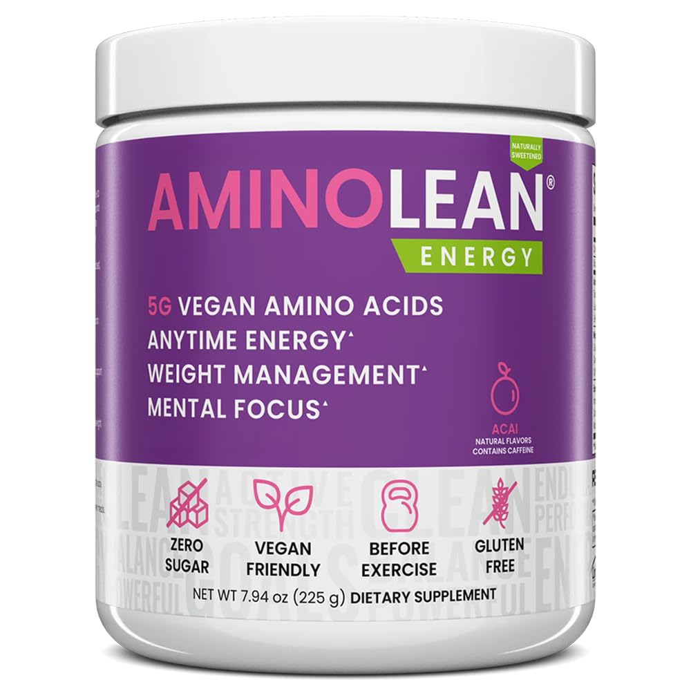 RSP NUTRITION AminoLean Natural Pre Workout pulbere, Sucralose Free Amino Energy with No Artificial Dyes, Vegan BCAAs and Weight Management, Acai, 25 Serv