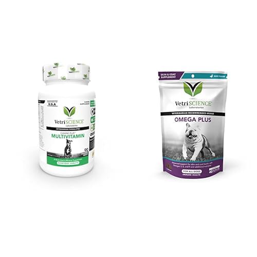 VetriScience Canine Plus MultiVitamina pentru câini, 90 comprimate & Omega Plus Advanced Skin Supplement pentru câini, 40 Chews
