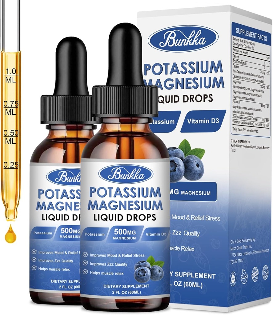 (2 ambalaj) Supliment de magneziu de potasiu lichid cu potasiu, magneziu, calciu, vitamina D3, zinc, pentru adulți și copii, zahăr fără
