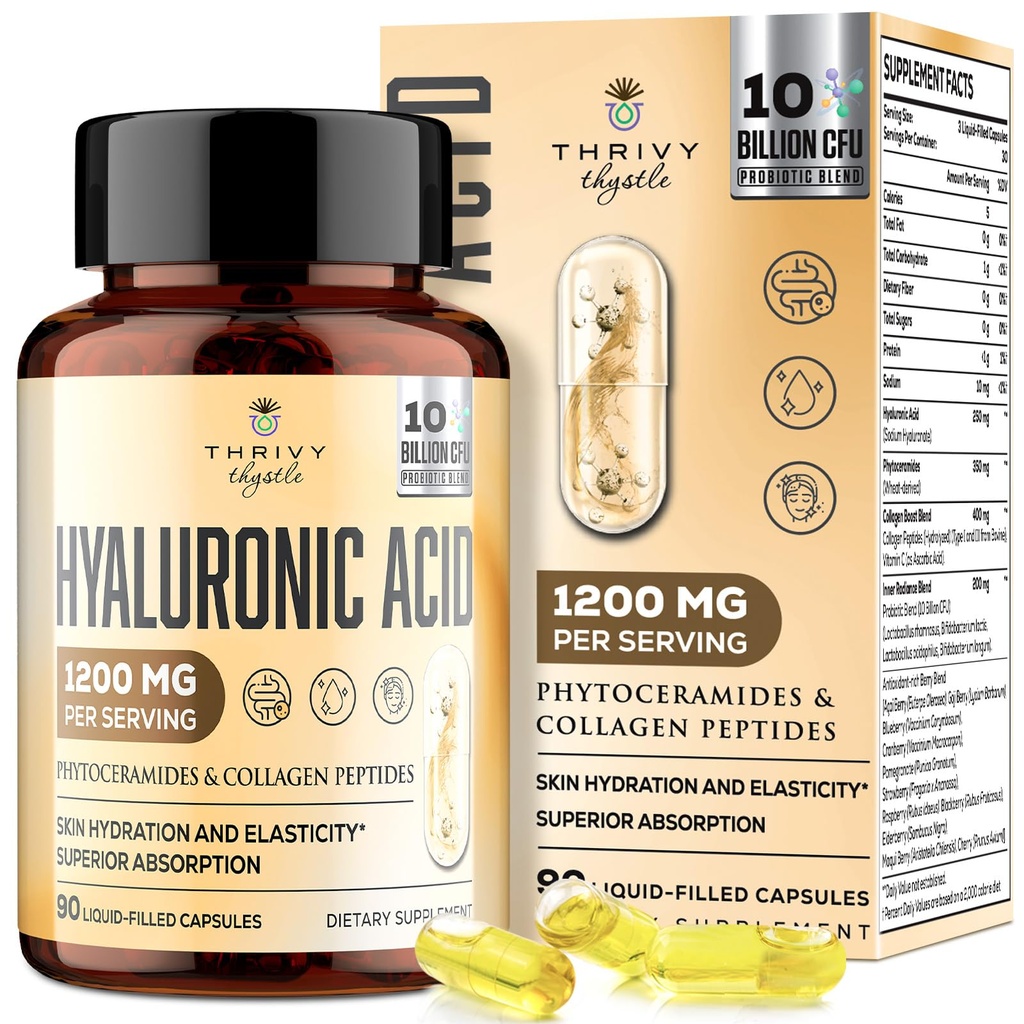 19-in-1 Capsule cu acid hialuronic - Acid hilunaric 1200 mg, cu Colagen Peptide, vitamina C, fitoceramide - pentru piele, ochi, gastrointestinal, suport osos (1 ambalaj)