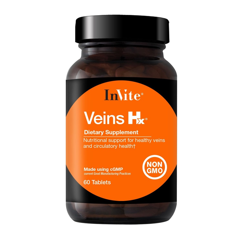 Invitati Sanatate Veins Hx® - Sustine Veins and Circulation Health - Contine vitamina C, Citrus Bioflavonoides, Horse Chestnut Seed, Gotu Kola, Bilberry Fruit - 60 Tablete