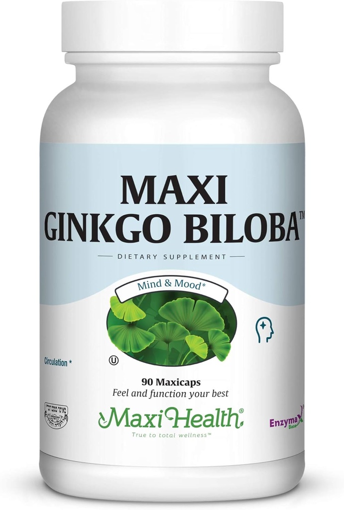 Maxi Health Ginkgo Biloba - Brain and Circulation Formula - 90 capsule - Kosher (QGB)