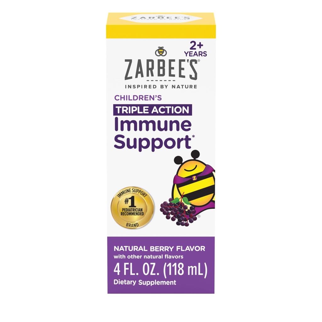 Zarbee Elderberry Syrup pentru copii, Daily Immune Support with Vitamina C & Zinc, Childrens lichid Supplement, Natural Berry Flavor, 4 fl oz