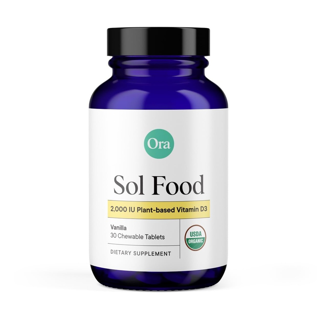 Ora Organic Vitamina D3 2000UI - Vegan Vitamina D Mesteca de la Lichen pentru sanatate osoasa, Suport Imun, & Mood 