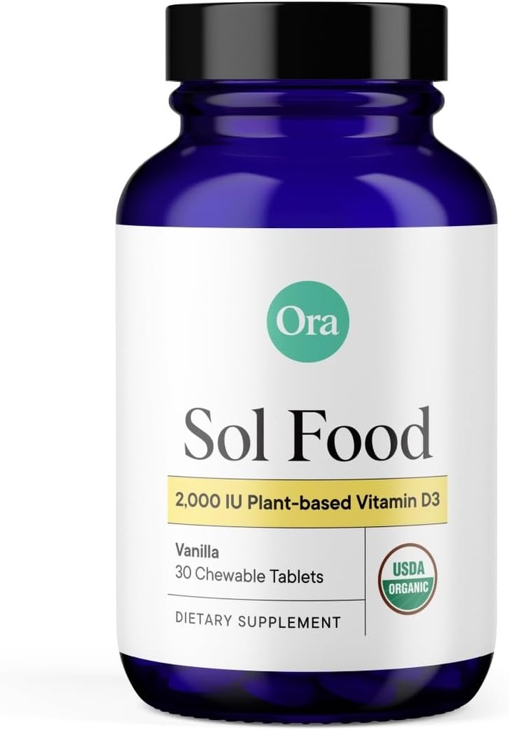 Ora Organic Vitamina D3 2000UI - Vegan Vitamina D Mesteca de la Lichen pentru sanatate osoasa, Suport Imun, & Mood 