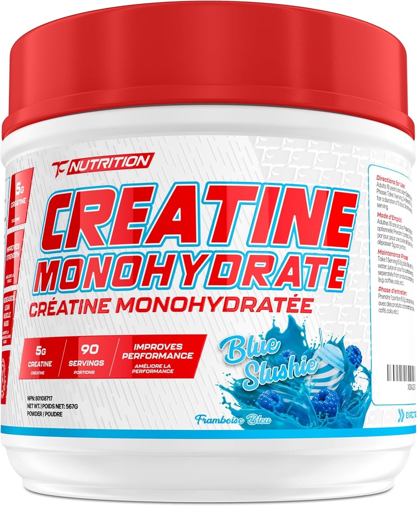 TC Nutriție Creatină Monohidrat pulbere 5g - Pură Creatină pulbere pentru creșterea forței, creștere musculară, O mai bună rezistentă și performanță (90 Servings - Blue Slushie, 90 Servings - Blue Slushie)