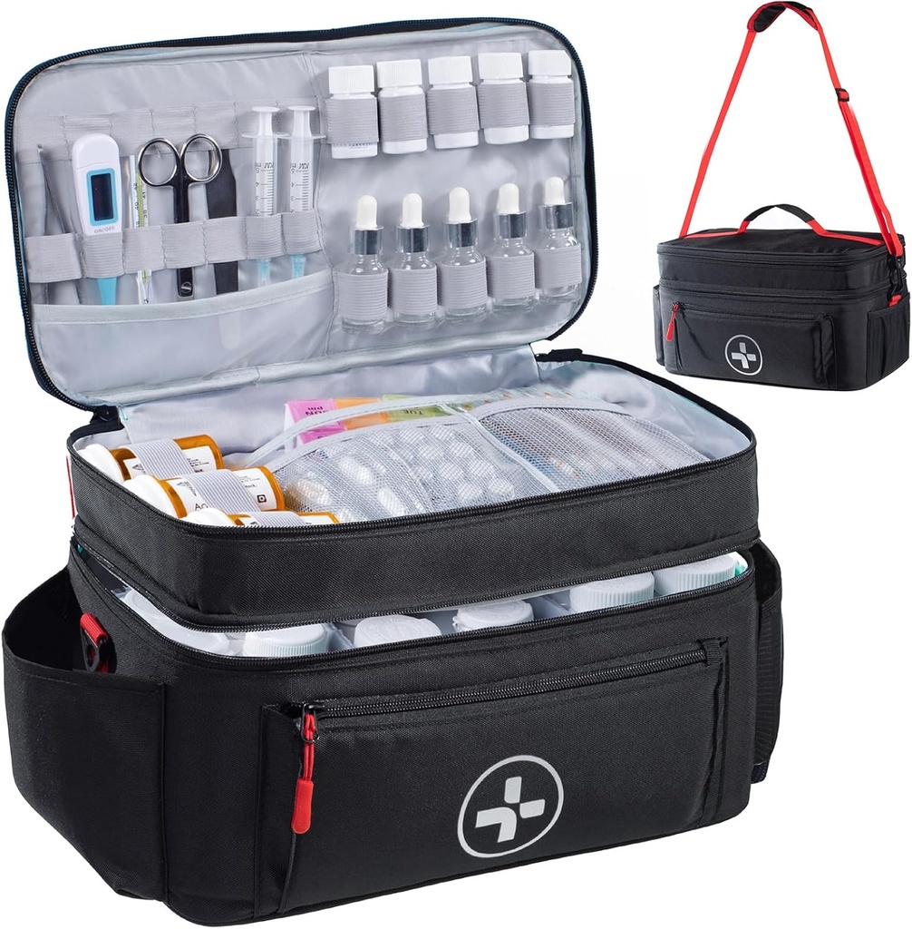 BAGSFY Travel Medicine Organizator, sac medical gol, Pilulă flacon Organizator pentru acasă, mare de depozitare medicație, călătorie transporta cutii Kit de prim ajutor gol, Kit de urgență.