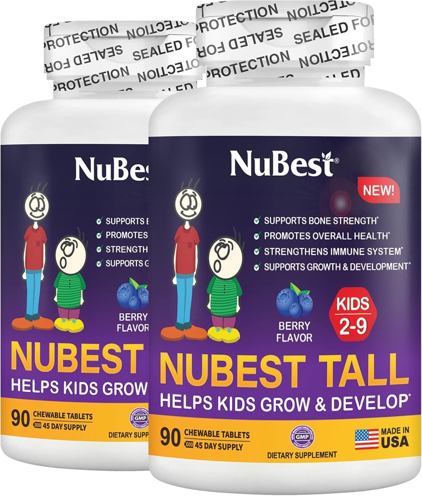 NuBest Tall Kids - copii mici Vitamine si vitamine pentru copii de varsta 2 la 9 - Suport Oase Putere, Sănătate generală și imunitate - Forme de animale - 180 Tablete Mastice Berry 